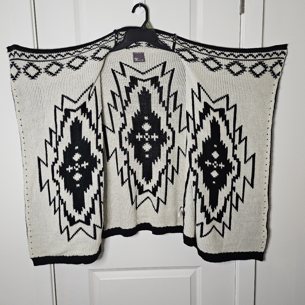 Aztec Cardigan Southwestern Open Front Waterfall Drape Cozy Knit Large X-Large - Picture 4 of 14